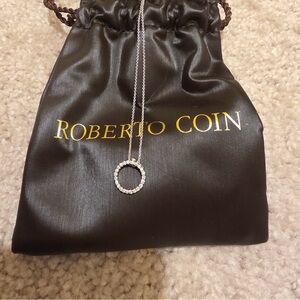 Roberto Coin 18k white gold/ diamond Circle Pendant Necklace